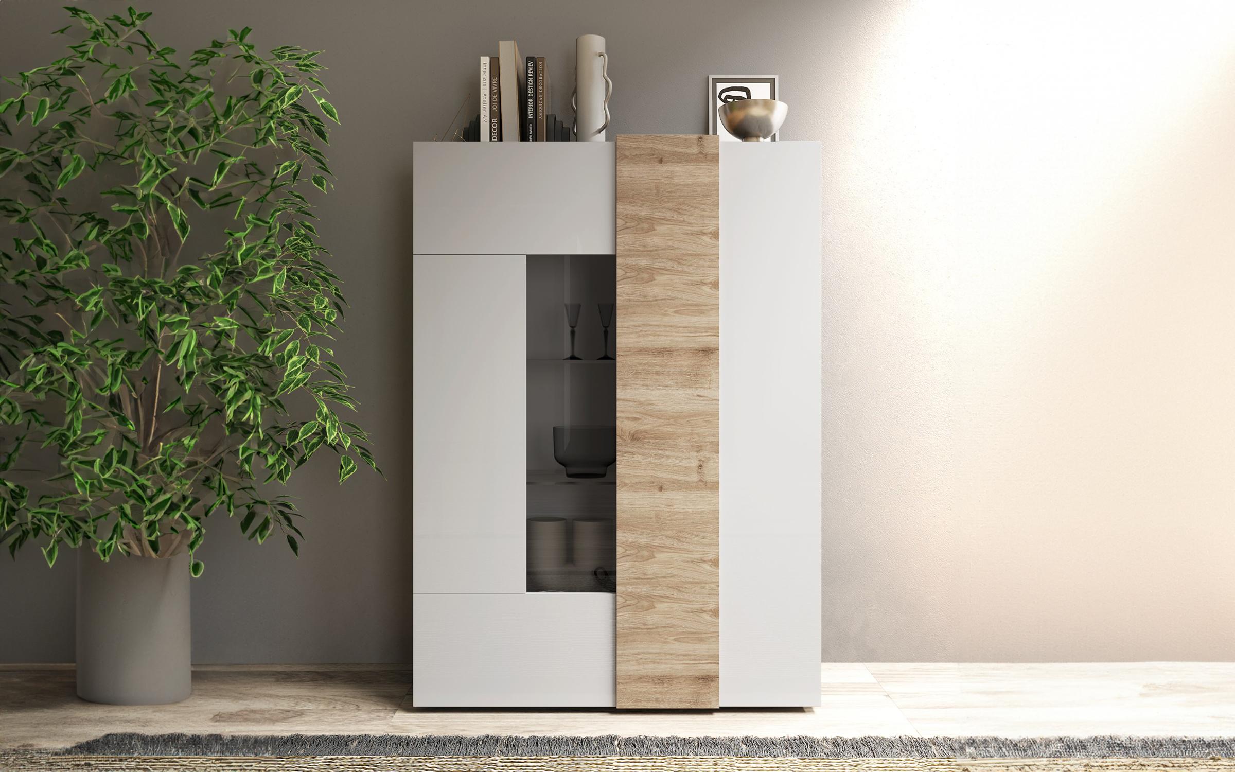 Cabinet-showcase Alkara, white gloss + Cadiz oak  1